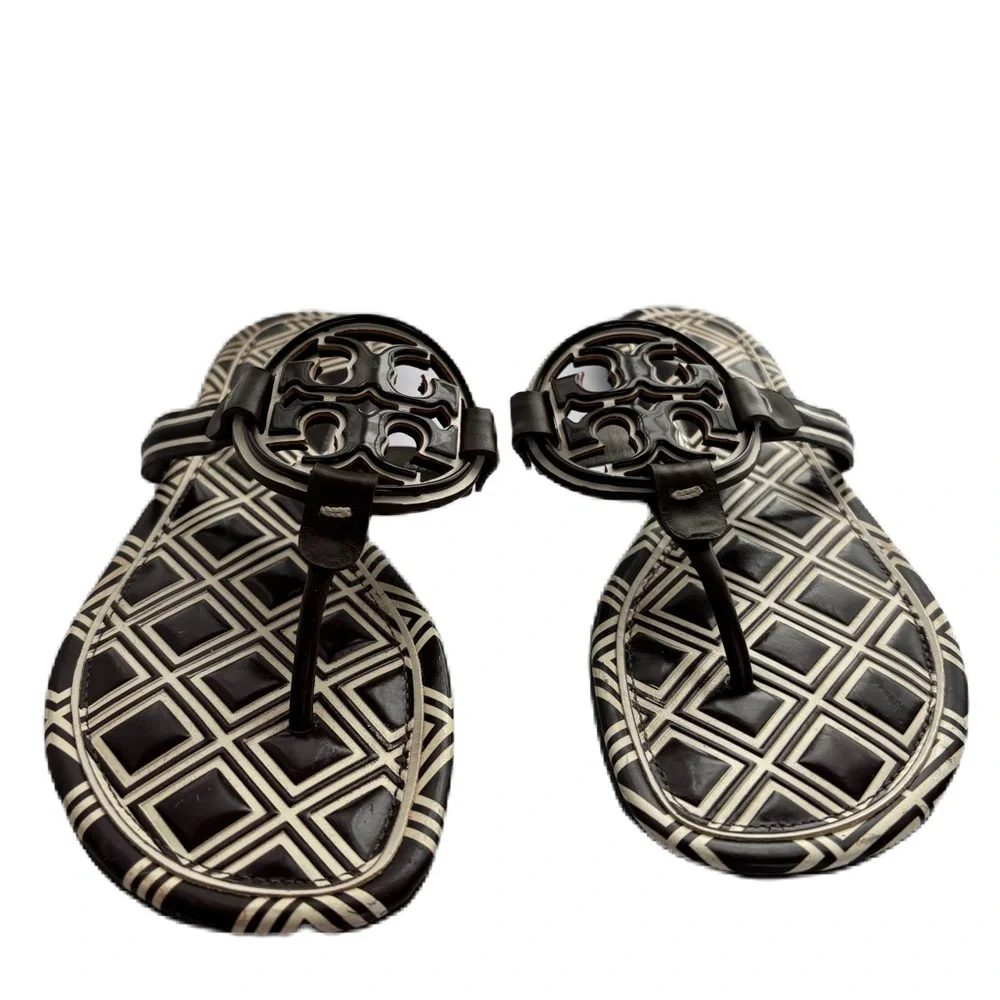 Tory Burch Brown & Ivory Geometric Miller Sandals Size 8
